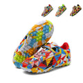 TF Turf Soccer Cleats, Single Velcro Easy-On Hidden Elastic Laces Synthetic Football Boots, Colorful Geometric Triangle Mosaic Graphic Lightweight Youth Training Athletic Shoes for Indoor Hard Courts & Short Artificial Turf-zusheng6193