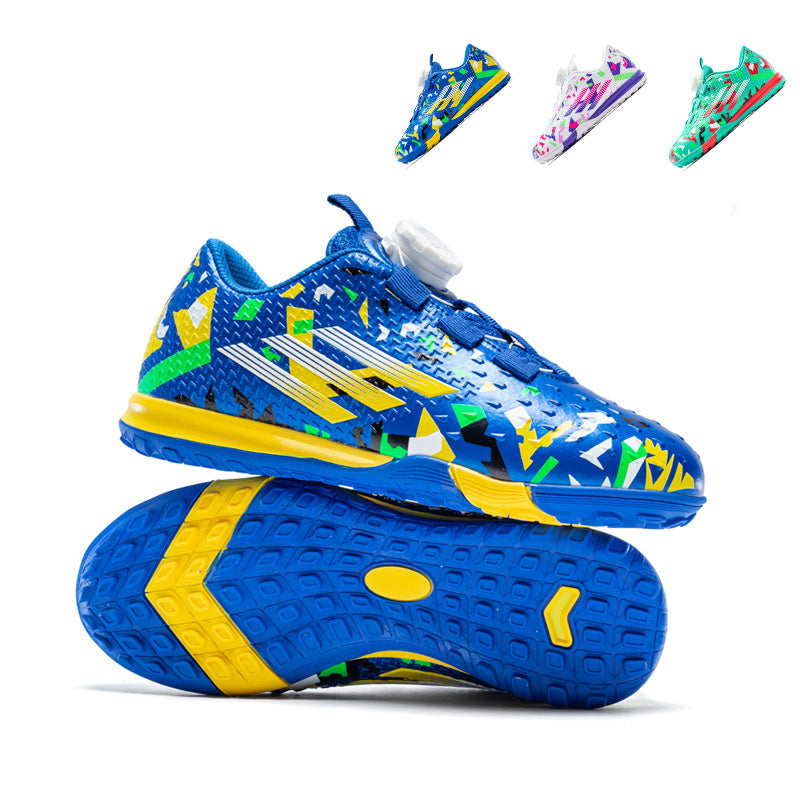Turf Soccer Cleats, BOA Dial Adjustable Football Shoes with Geometric Print, Breathable Athletic Boots for Boys Girls-Hxh-T6203
