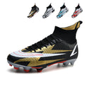 High Ankle Sock AG  Soccer Cleats, Lace-Up Grid Textured Synthetic Leather Lightning Arrow Graphic Football Boots, Transparent Conical Hard Stud Professional Competition Cleats for Natural Grass & Long-Pile Artificial Turf-xinma2177
