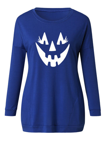 Women's Halloween face print round neck Pullover