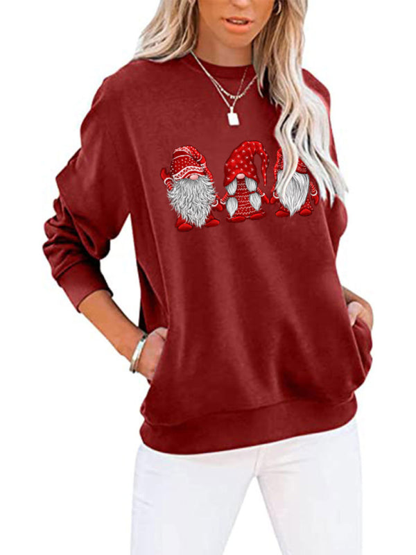 Santa Crew Neck Pocket Bat Long Sleeve Top