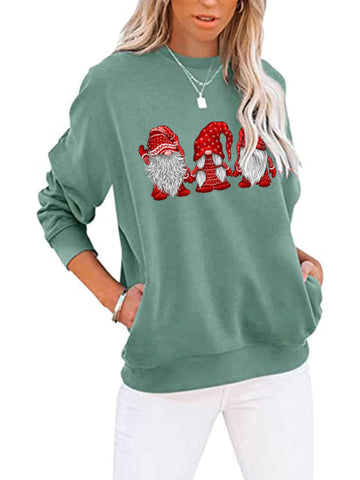 Santa Crew Neck Pocket Bat Long Sleeve Top