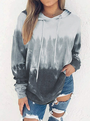 Spring autumn winter new women's top tie-dye hooded long-sleeved pocket sweater