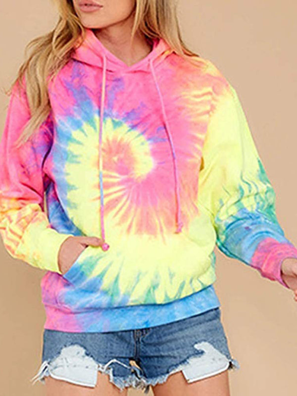 Spring autumn winter new women's top tie-dye hooded long-sleeved pocket sweater