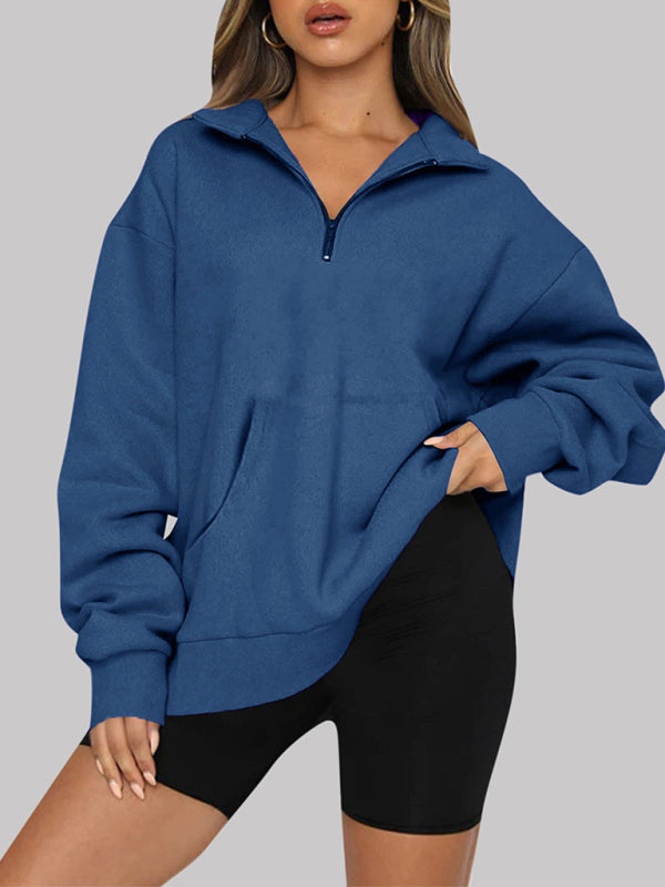 Pocket Top Half Zip Pullover Long Sleeve Sweatshirt Sweatshirt