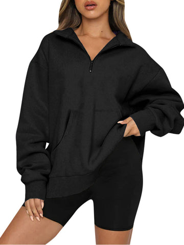 Pocket Top Half Zip Pullover Long Sleeve Sweatshirt Sweatshirt