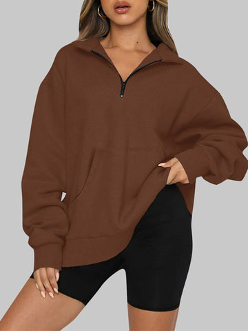 Pocket Top Half Zip Pullover Long Sleeve Sweatshirt Sweatshirt