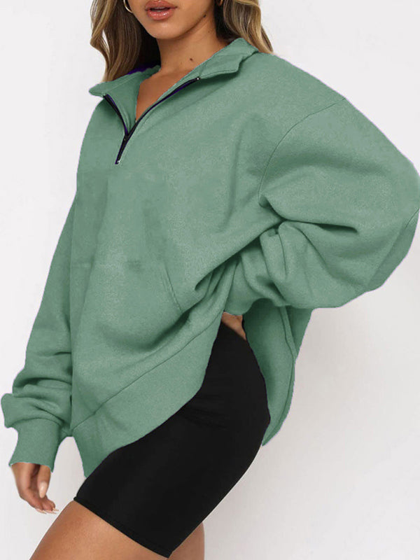 Pocket Top Half Zip Pullover Long Sleeve Sweatshirt Sweatshirt