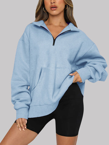 Pocket Top Half Zip Pullover Long Sleeve Sweatshirt Sweatshirt