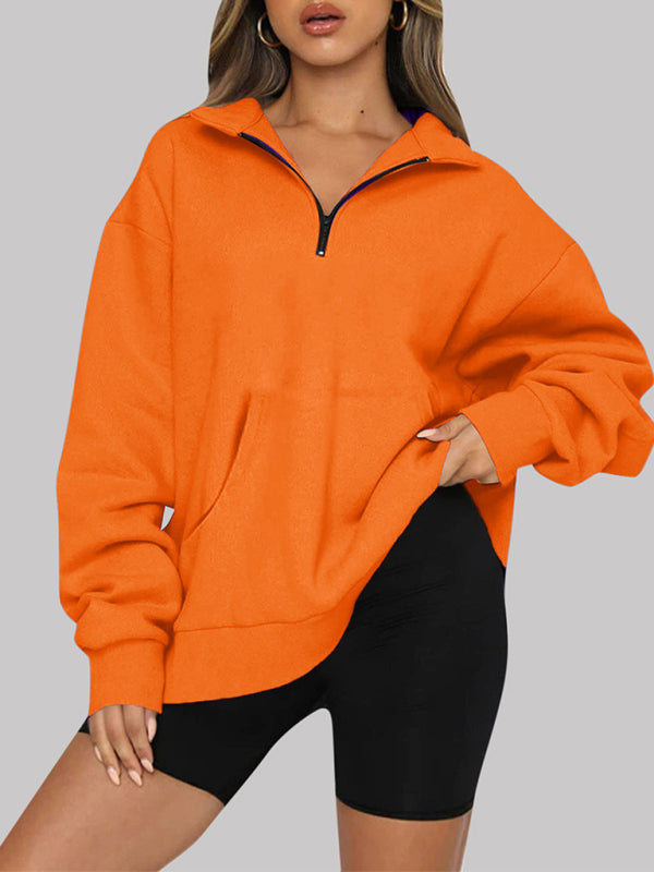 Pocket Top Half Zip Pullover Long Sleeve Sweatshirt Sweatshirt