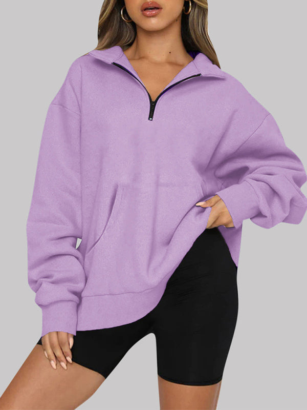 Pocket Top Half Zip Pullover Long Sleeve Sweatshirt Sweatshirt