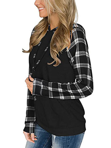 Women's Long Sleeve Printed Sports Plaid Hooded Women's Sweatshirt T-Shirt