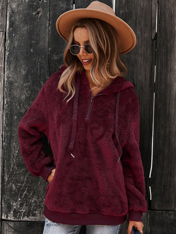 Fur coat warm loose solid color sweater leisure style