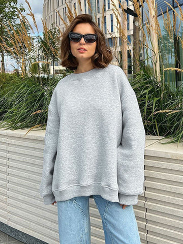 Feminine Round neck polar fleece loose sweatshirt