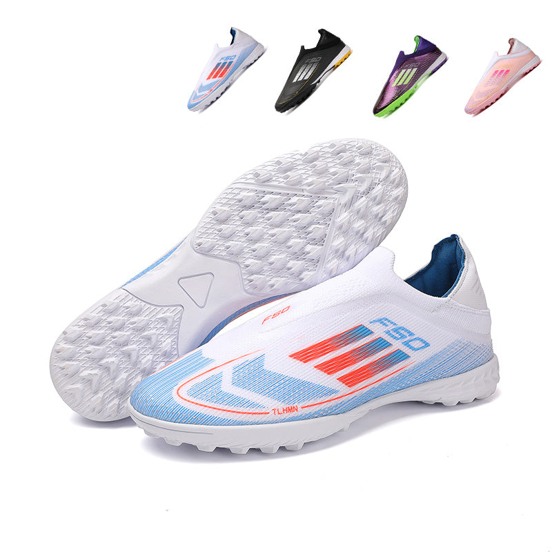 TF Laceless Soccer Cleats, Turf Football Shoes, Breathable Slip-On Speed Training Sneakers for Artificial Grass (Multiple Colors)-Yinzu2465B