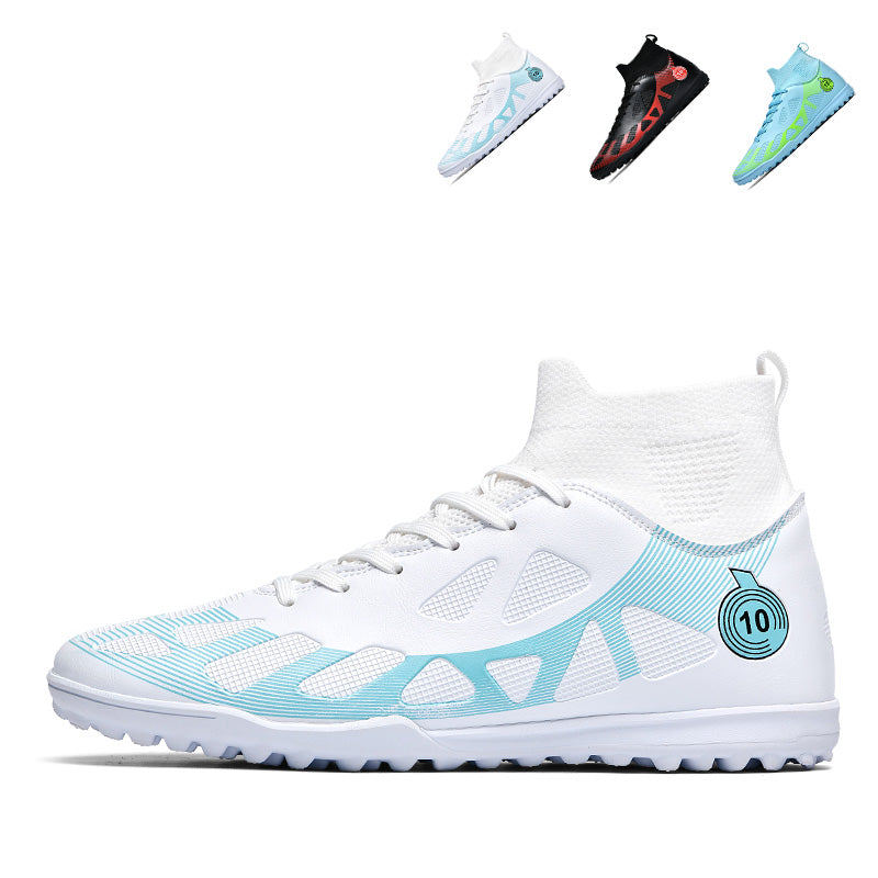 Men's/Women's High-Top TF Soccer Cleats Number 10 - Breathable Sock Collar Turf Football Boots, Non-Slip Training Sneakers for Youth & Adults-Yinzu2509