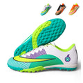 Youth Low-Top Lace-Up TF Turf Soccer Cleats, Gradient Diagonal Stripe Woven Knit Swoosh Graphic Football Shoes, Non-Marking Pyramid Short Rubber Training Cleats for Indoor Hard Courts & Short Artificial Turf-junhao1212-1