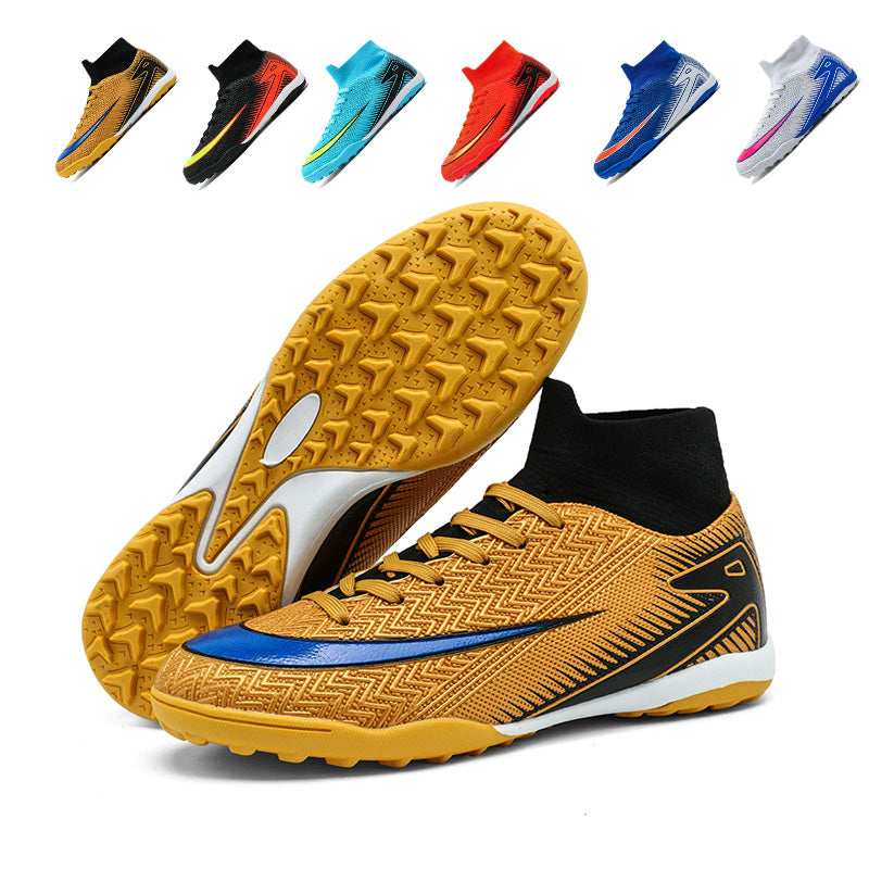 Men's/Women's TF High-Top Turf Soccer Cleats, Artificial Grass Football Shoes, Breathable Knit Collar Training Sneakers (Multiple Colors)-Yinzu795
