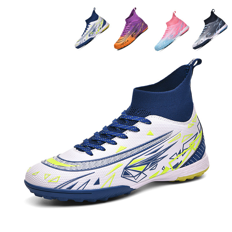 Turf Soccer Cleats, High-Top Sock Ankle Football Shoes with Geometric Gradient Print, Breathable Knit Athletic Boots for Indoor &amp; Artificial Turf Courts-Hxh907-3
