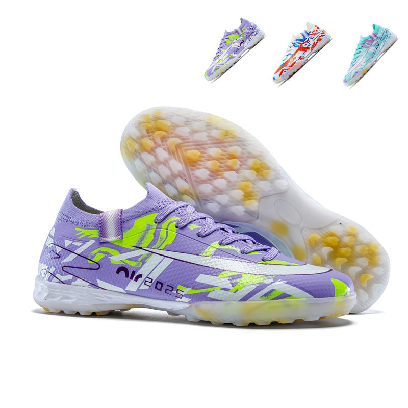 TF Soccer Cleats, Graffiti Print Turf Football Shoes, Breathable Knit Training Sneakers for Artificial Grass-Yinzu7523