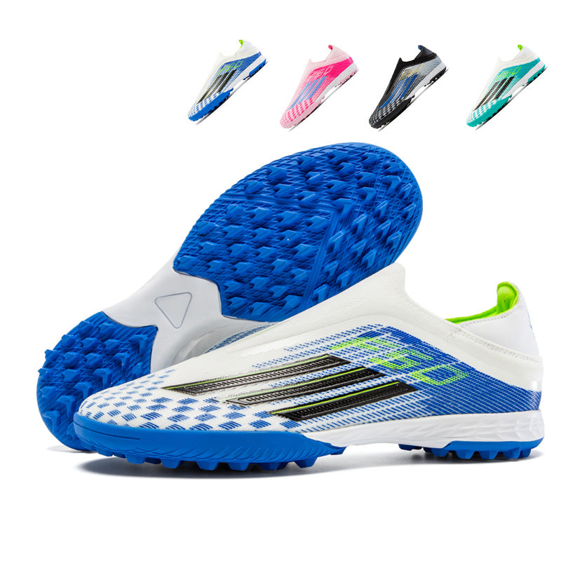 TF Turf Soccer Cleats, Laceless Sock Ankle Football Shoes with Checkerboard Print  Three-Stripe Logo, Breathable Knit Athletic Boots for Indoor Courts Artificial Turf-Hxh-X2005