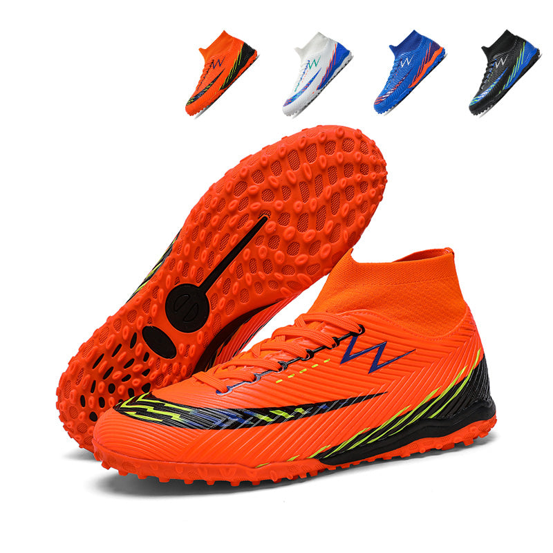 High-Top Turf Soccer Cleats, Artificial Grass Football Shoes, Breathable Knit Collar Training Sneakers (Multiple Colors)-Yinzu791