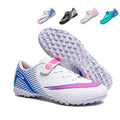 Kids TF Turf Soccer Cleats, Single Hook-and-Loop Velcro Strap Synthetic Football Shoes, Gradient Linear Stripe Crack Texture Youth Training Athletic Boots for Indoor Courts & Short Artificial Turf-zusheng246