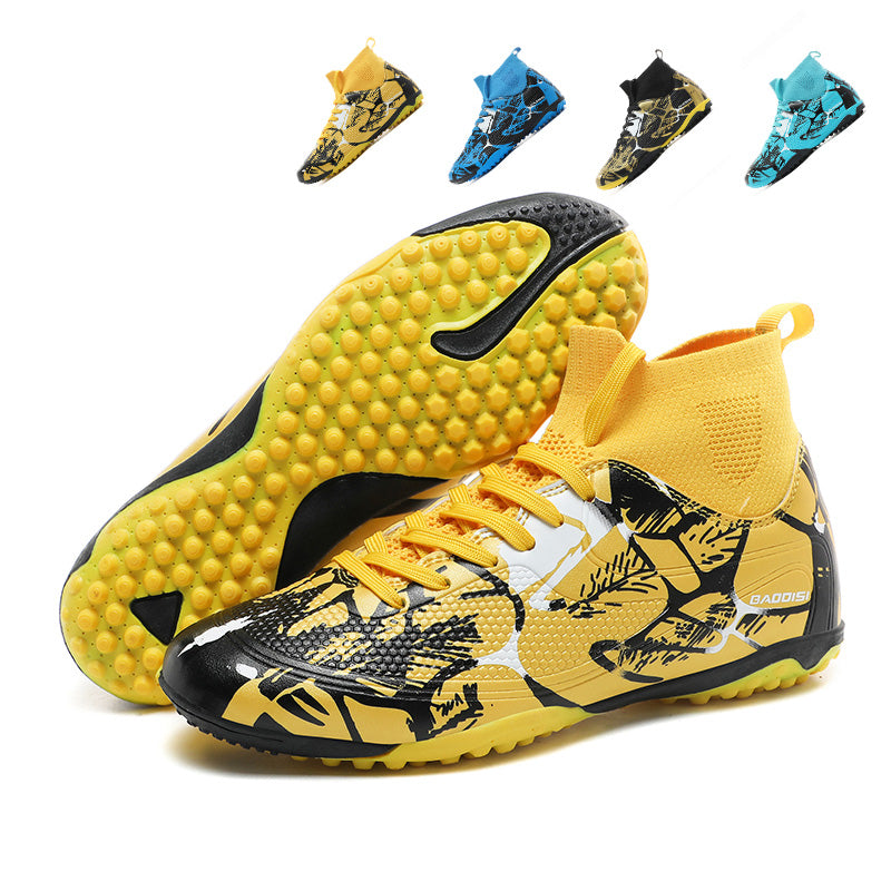 Turf Soccer Cleats with High-Top Knit Sock Collar, Graffiti Print Football Shoes, Non-Slip Training Sneakers for Artificial Turf-Yinzu 2802