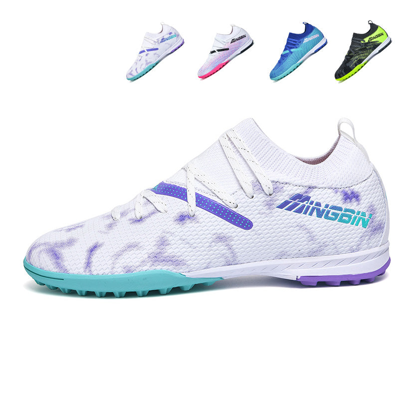 TF Turf Soccer Cleats, Mid-Top Knit Football Shoes, Gradient Mesh &amp; Abstract Print Anti-Slip Training Sneakers for Artificial Turf-Hxh2515F