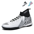 Men&Women Youth High‑Top TF Turf Soccer Cleats, Sock‑Ankle Stretch Knit Collar Football Boots, Printed Textured Synthetic Upper Lace‑Up Soccer Shoes for Turf Hard Ground for Men&Women-baobu2508