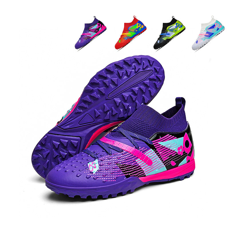TF Turf Soccer Cleats, High-Top Sock Ankle Football Shoes with Geometric Print, Non-Slip Training Sneakers for Indoor -Hxh2806
