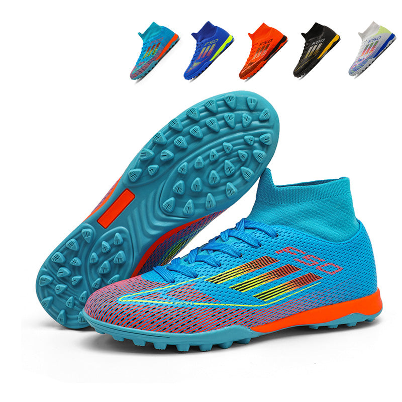 F50 High-Top Turf Soccer Cleats, Artificial Grass Football Shoes, Breathable Knit Collar Speed Training Sneakers (Multiple Colors)-Yinzu797