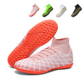 High Sock TF Turf Soccer Cleats, Lace-Up Intersecting Metallic Grid Crack Synthetic Football Boots, Knit Sock Ankle Lightweight Training Athletic Shoes for Indoor Hard Courts & Short Artificial Turf-zusheng2585-1