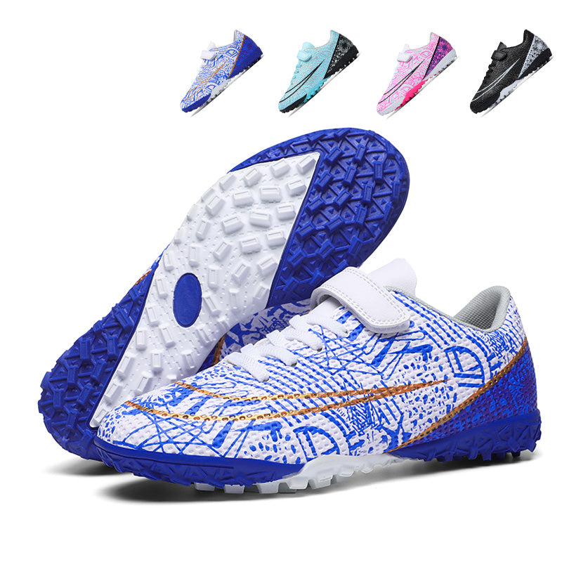 Turf Soccer Cleats with Hook-and-Loop Strap, Boys &amp; Girls Breathable Graffiti Print Football Shoes, Non-Slip Training Sneakers-Yinzu231162-1