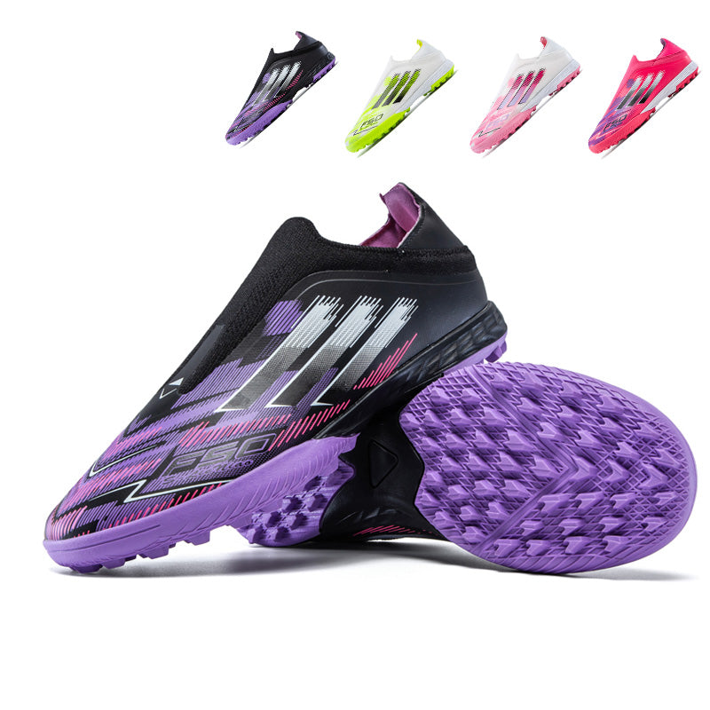Turf Soccer Cleats, Laceless Slip-On Football Shoes with Gradient Three-Stripe F50 Graphic Print, Breathable Lightweight Athletic Boots for Indoor Courts Artificial Turf Training-zusheng-X2010-1