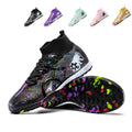 Turf Soccer Cleats, High-Top Knit Football Shoes, Colorful Graffiti Anti-Slip Training Sneakers for Artificial Turf-Hxh-X2506-3