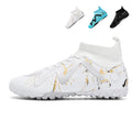 Turf Soccer Cleats, Hight-Top Sock Ankle Football Shoes with W-Shaped Graphic& Number 10 Print, Marble Perforated Breathable Athletic Boots for Indoor Courts&Short Artificial Turf Training-zusheng-X2312-1