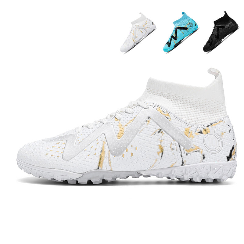 Turf Soccer Cleats, Hight-Top Sock Ankle Football Shoes with W-Shaped Graphic& Number 10 Print, Marble Perforated Breathable Athletic Boots for Indoor Courts&Short Artificial Turf Training-zusheng-X2312-1