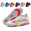 TF Turf Soccer Cleats, Hight Sock Ankle Lace-Up Vertical Rib Knit Football Shoes, Cross Geometric Gradient Graphic Lightweight Athletic Boots for Indoor Courts & Short Artificial Turf Training-zusheng259A-1
