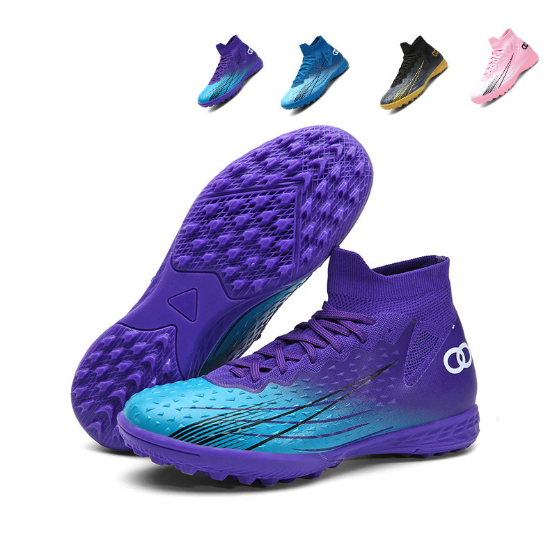 Turf Soccer Cleats with High-Top Knit Sock Collar, Gradient Textured Football Shoes, Non-Slip Training Sneakers for Artificial Turf-Yinzu-X805-1