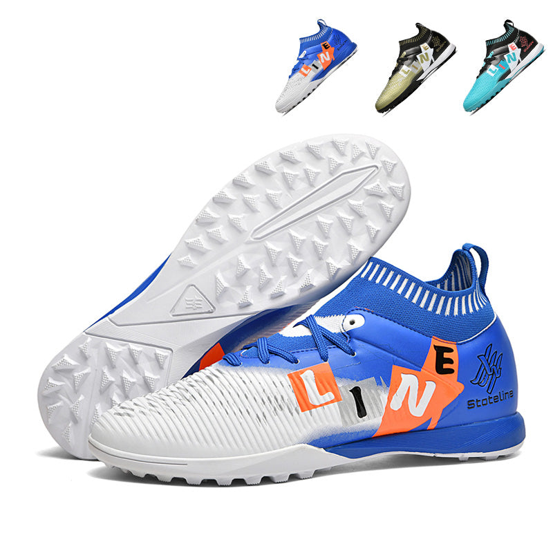 Turf Soccer Cleats, High-Top Knit Football Shoes, Letter Print Anti-Slip Training Sneakers for Artificial Turf-Hxh-ZJ889-1
